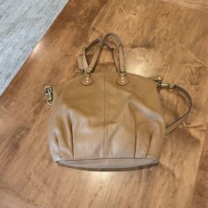 Coach Tan Leather Shoulder Bag with Gold-Tone Hardware